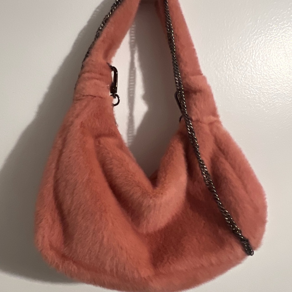 Plush Pink Faux-Fur Mini Hobo Bag